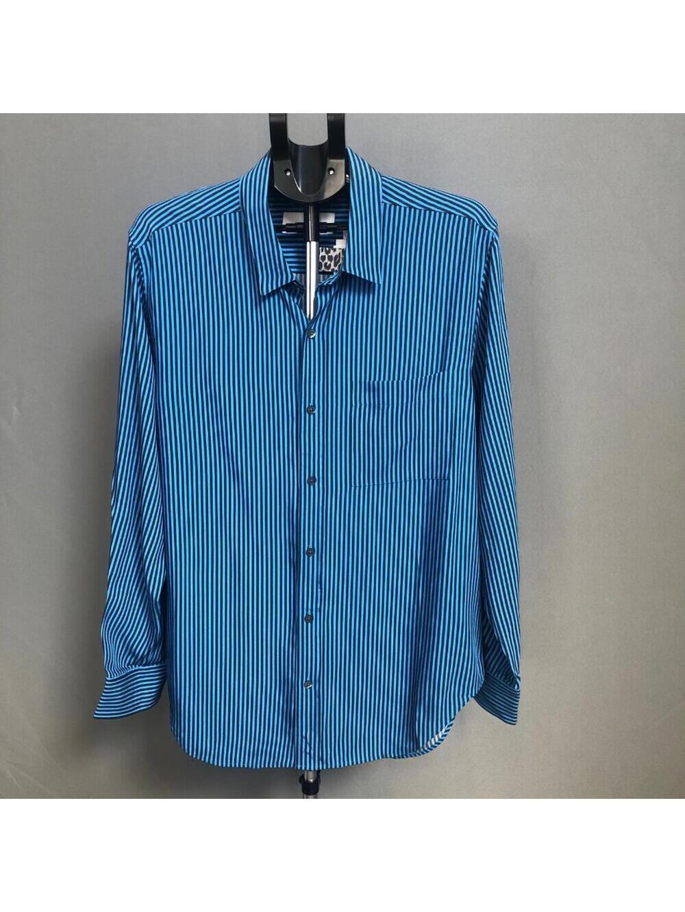 Equipment Femme Blue Black Stripe Viscose Button Down Shirt Blouse XL NWT